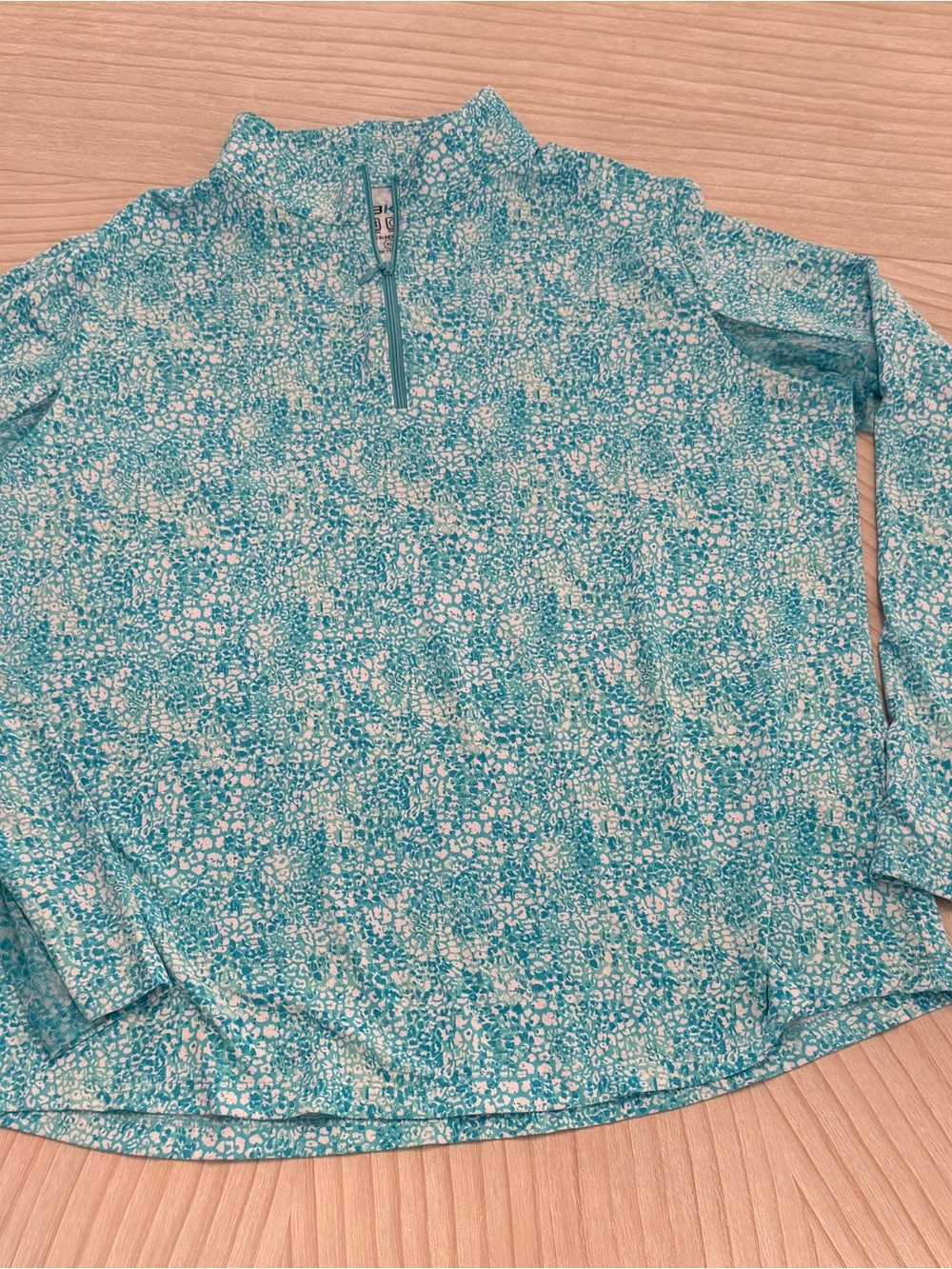 IBKUL Teal Floral Quarter-Zip Long Sleeve Top